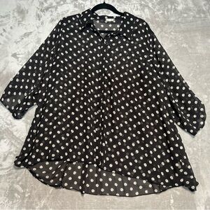 Eyeshadow Button Down Sheer Polka Dot Blouse Top Women’s 2X Roll Cuff